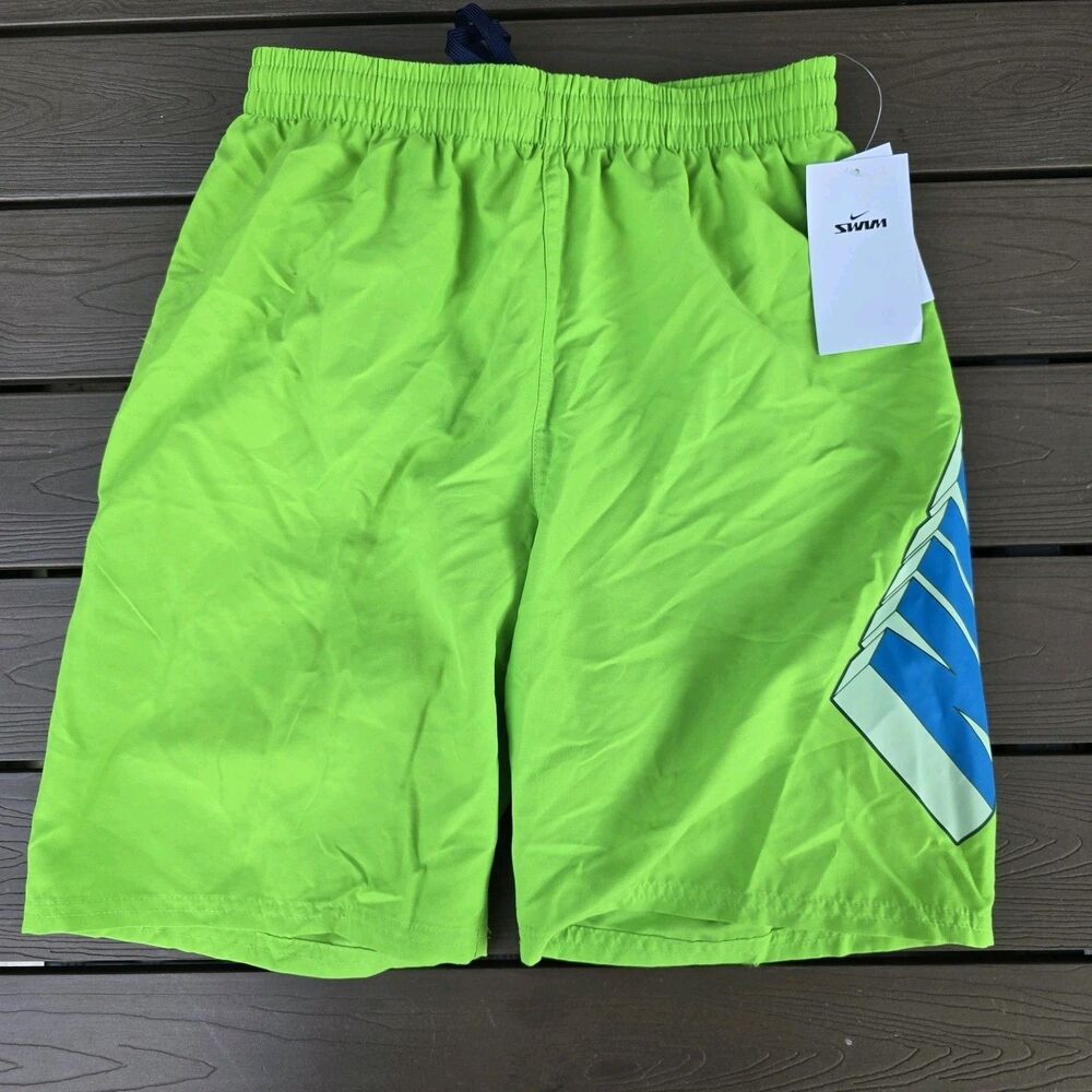 Nike Swim Shorts Youth Boy's S Neon Green Blue Logo Mesh Lined Trunks New